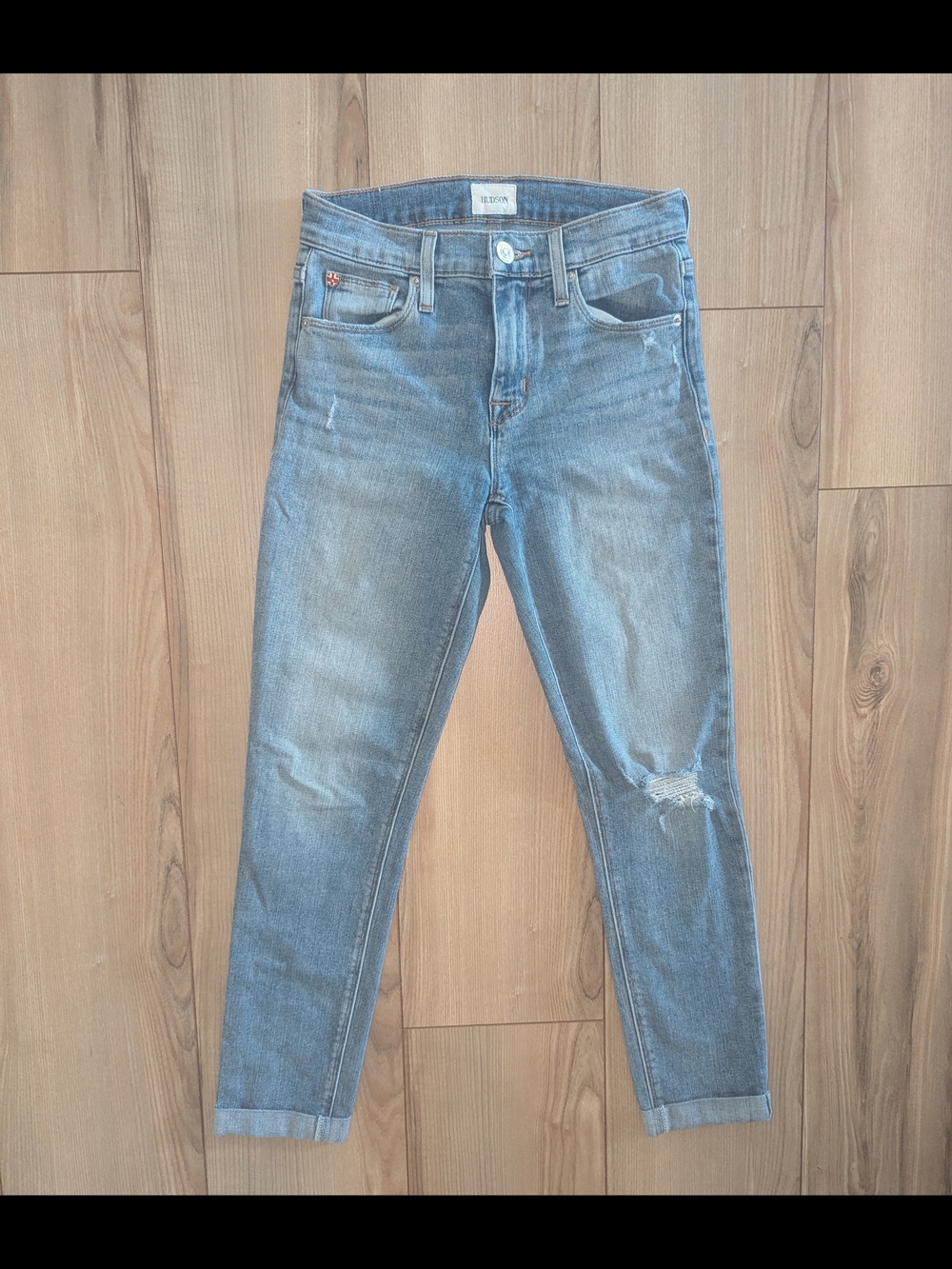 Hudson Jeans Light Blue Boyfriend Jeans with Knee Distress
